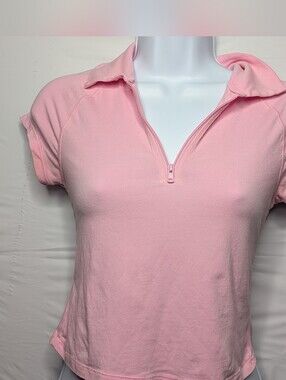Skims FLAWED Pink Cropped Polo T Shirt Zip Front Vintage Sport Tenniscore